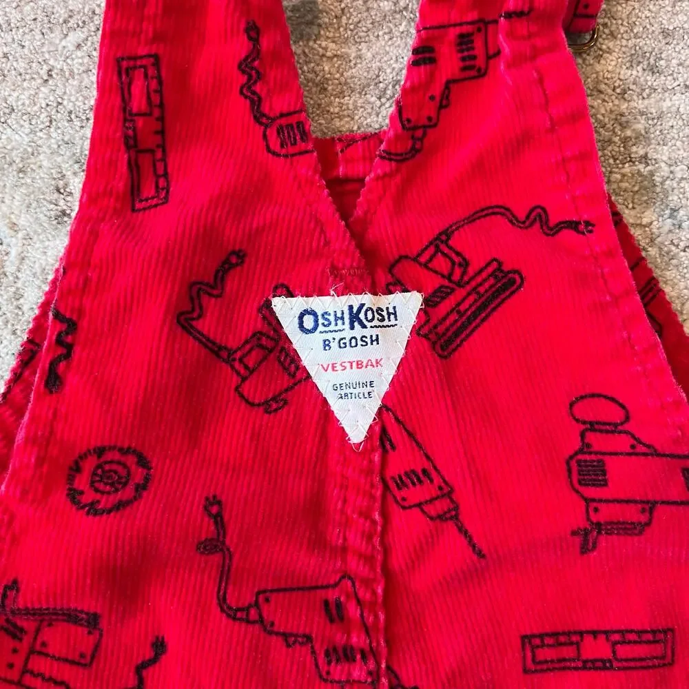 Vintage OshKosh B'gosh Red Corduroy Tools Overalls 4T USA